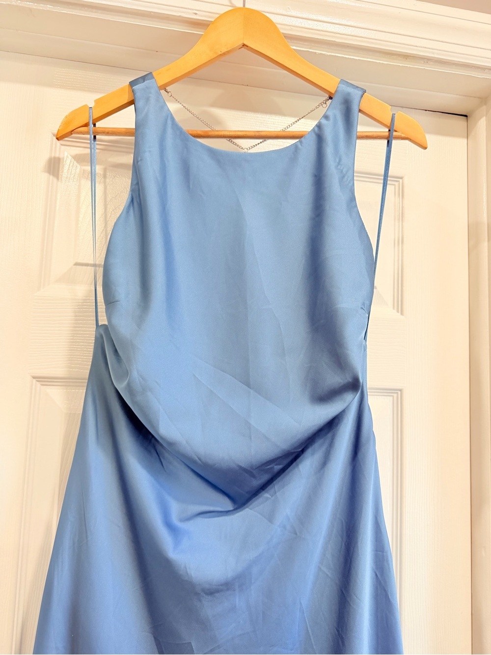 Sincerely Jules Satin Cowl Neck Maxi Dress in Dusty Blue - Picture 3 of 8